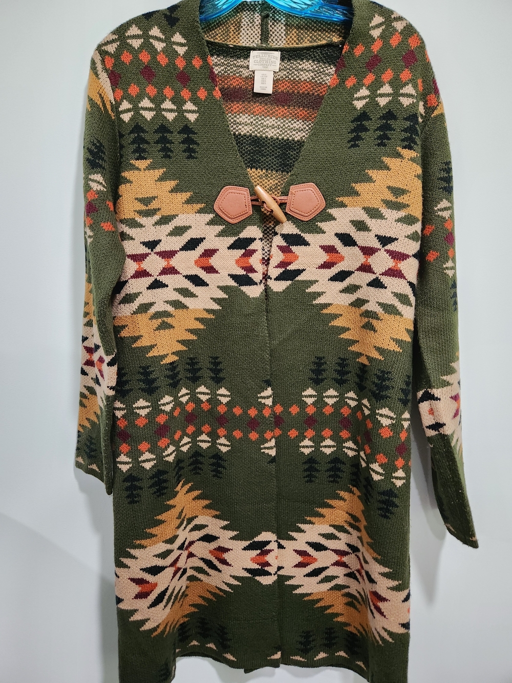 Olive Green Aztec Toggle Cardigan Sweater